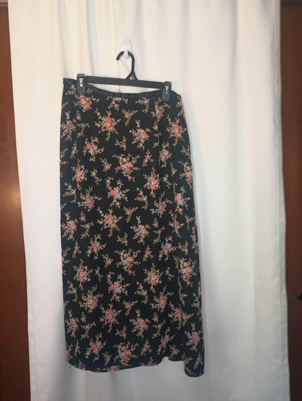 Vtg Emma James Womens Dark Cottage Floral Maxi Skirt 18W Back Slit Fairy 90s